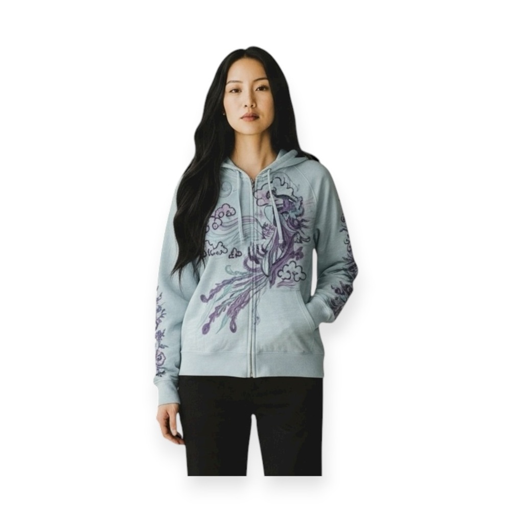 VHTF: new Y2K Lucky Brand ❤︎︎ Floral Geisha Embroidery Zip Hoodie ❤︎︎ Blue ❤︎ M
